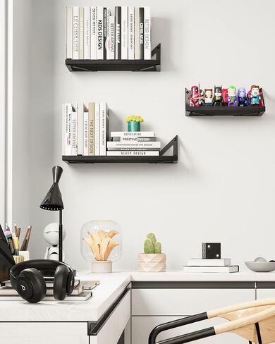 BAYKA Floating Shelves for Wall, Rustic Wood Wall Shelves for Living Room Wall Mounted, Hanging Shelving for Bathroom, Laundry Room, Small Shelf for Plants, Books(Black,Set of 3) in Saudi Arabia