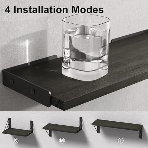 BAYKA Floating Shelves for Wall, Rustic Wood Wall Shelves for Living Room Wall Mounted, Hanging Shelving for Bathroom, Laundry Room, Small Shelf for Plants, Books(Black,Set of 3) in Saudi Arabia