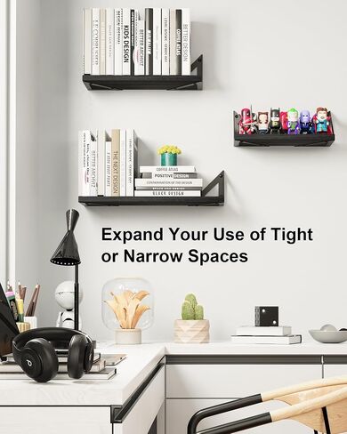 BAYKA Floating Shelves for Wall, Rustic Wood Wall Shelves for Living Room Wall Mounted, Hanging Shelving for Bathroom, Laundry Room, Small Shelf for Plants, Books(Black,Set of 3) in Saudi Arabia