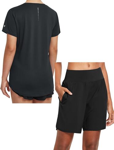 BALEAF Women's Running Shirts Short Sleeve & Running Shorts Black Size L in Saudi Arabia