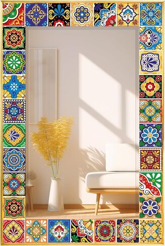 Mosaic Mirror 24x36inch Vintage Style Wall Mirror, Handmade Glass Tiles Moroccan Mirror for Home Decor, Boho Chic Accent Mirror for Living Room,Bathroom,Vanity in Saudi Arabia