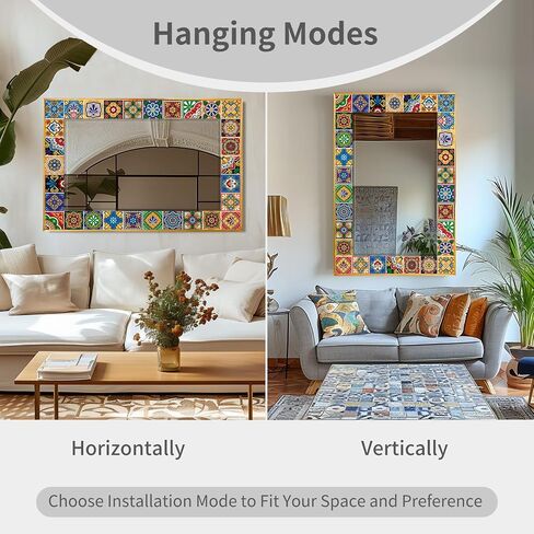 Mosaic Mirror 24x36inch Vintage Style Wall Mirror, Handmade Glass Tiles Moroccan Mirror for Home Decor, Boho Chic Accent Mirror for Living Room,Bathroom,Vanity in Saudi Arabia