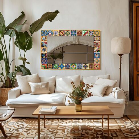 Mosaic Mirror 24x36inch Vintage Style Wall Mirror, Handmade Glass Tiles Moroccan Mirror for Home Decor, Boho Chic Accent Mirror for Living Room,Bathroom,Vanity in Saudi Arabia