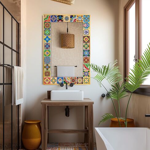 Mosaic Mirror 24x36inch Vintage Style Wall Mirror, Handmade Glass Tiles Moroccan Mirror for Home Decor, Boho Chic Accent Mirror for Living Room,Bathroom,Vanity in Saudi Arabia