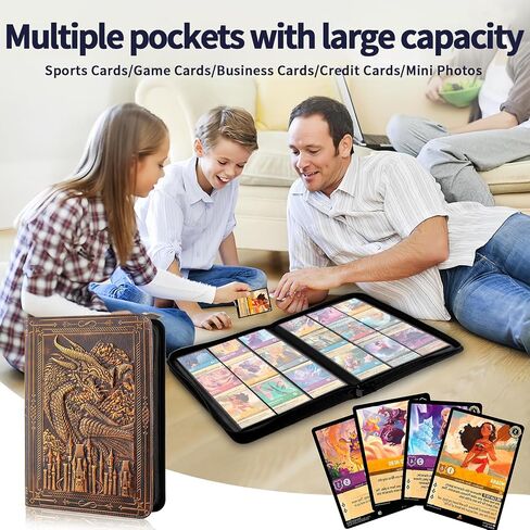 غلاف بطاقات التداول الفاخر - مجلد بطاقات 9 جيوب للوركانا، بوكيمون، درع التنين، MTG، TCG، البطاقات الرياضية، تصميم تنين منقوش فريد، جيوب تحميل جانبية 360 للتخزين الآمن (نحاس أحمر) in Kuwait