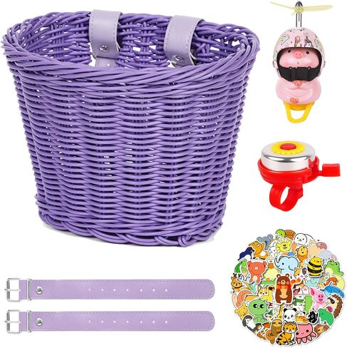 سلة دراجة للأطفال، سلال دراجة للأولاد والبنات، سلة دراجة مقود مع جرس دراجة لإكسسوارات الدراجة للفتيات، سلة دراجة أمامية لدراجة الأطفال أو السكوتر (أرجواني) in Kuwait