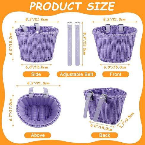 سلة دراجة للأطفال، سلال دراجة للأولاد والبنات، سلة دراجة مقود مع جرس دراجة لإكسسوارات الدراجة للفتيات، سلة دراجة أمامية لدراجة الأطفال أو السكوتر (أرجواني) in Kuwait