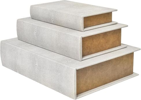 Ivory Shagreen Wooden Fake Book Box Set of 3 Modern Decorative Keepsake Boxes, Stackable Storage Boxes With Magnetic Closure For Home Decor Womens Mens Jewelry Organizer in Saudi Arabia
