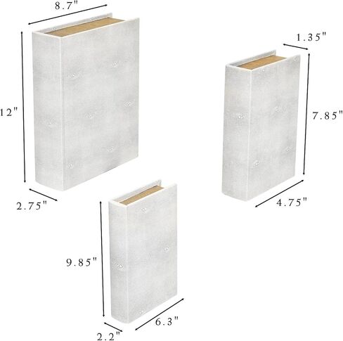 Ivory Shagreen Wooden Fake Book Box Set of 3 Modern Decorative Keepsake Boxes, Stackable Storage Boxes With Magnetic Closure For Home Decor Womens Mens Jewelry Organizer in Saudi Arabia
