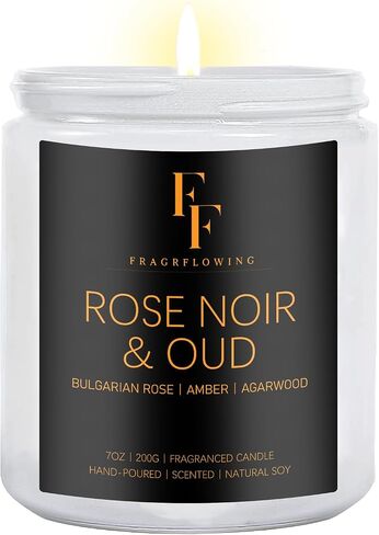 Rose Noir and Oud Scented Candles for Home Aromatherapy Candle, 7OZ Natural Soy Wax Jar Candle, White Jar in Saudi Arabia