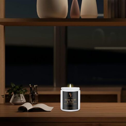 Rose Noir and Oud Scented Candles for Home Aromatherapy Candle, 7OZ Natural Soy Wax Jar Candle, White Jar in Saudi Arabia
