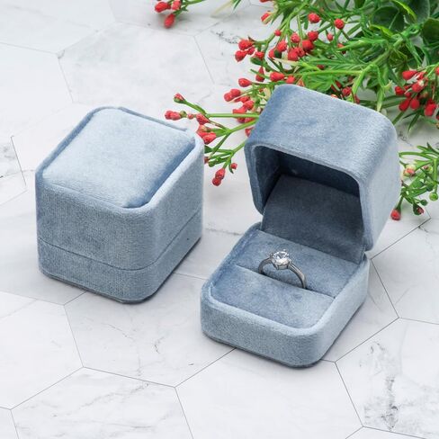 Velvet Single Ring Box Case Holder for Engagement Proposal Birthday Wedding,Jewelry Ring Gift Box Jewelry Packaging Box (Light Ocean Blue) in Saudi Arabia