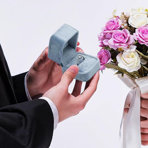 Velvet Single Ring Box Case Holder for Engagement Proposal Birthday Wedding,Jewelry Ring Gift Box Jewelry Packaging Box (Light Ocean Blue) in Saudi Arabia