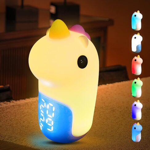 Rechargeable Unicorn Night Lights for Kids Room with Clock Alarm, Cute Nightlights Lamp for Kids Girls Teens Children, Kawaii Room Decor Gifts Kids Night Lights with Digital Clock in Saudi Arabia