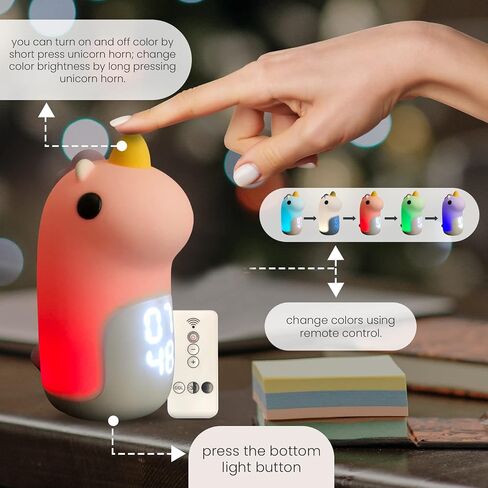Rechargeable Unicorn Night Lights for Kids Room with Clock Alarm, Cute Nightlights Lamp for Kids Girls Teens Children, Kawaii Room Decor Gifts Kids Night Lights with Digital Clock in Saudi Arabia
