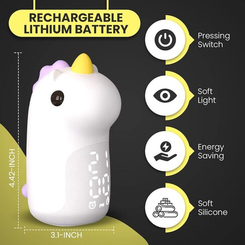 Rechargeable Unicorn Night Lights for Kids Room with Clock Alarm, Cute Nightlights Lamp for Kids Girls Teens Children, Kawaii Room Decor Gifts Kids Night Lights with Digital Clock in Saudi Arabia