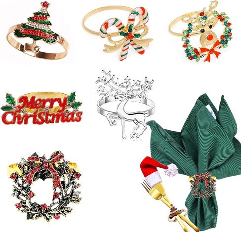 مجموعة حلقات المناديل المكونة من 6 قطع، حلقات مناديل عيد الميلاد، حلقة منديل الغزلان، حلقات منديل إكليل عيد الميلاد، حلقات منديل شجرة عيد الميلاد، حوامل مناديل عيد الميلاد الذهبية لمناديل القماش لتزيين طاولة عيد الميلاد in Kuwait