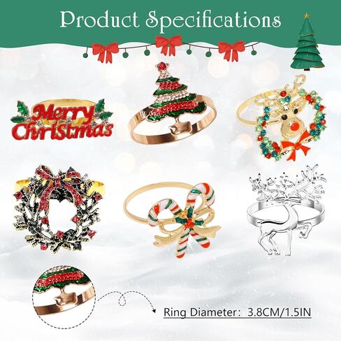 مجموعة حلقات المناديل المكونة من 6 قطع، حلقات مناديل عيد الميلاد، حلقة منديل الغزلان، حلقات منديل إكليل عيد الميلاد، حلقات منديل شجرة عيد الميلاد، حوامل مناديل عيد الميلاد الذهبية لمناديل القماش لتزيين طاولة عيد الميلاد in Kuwait