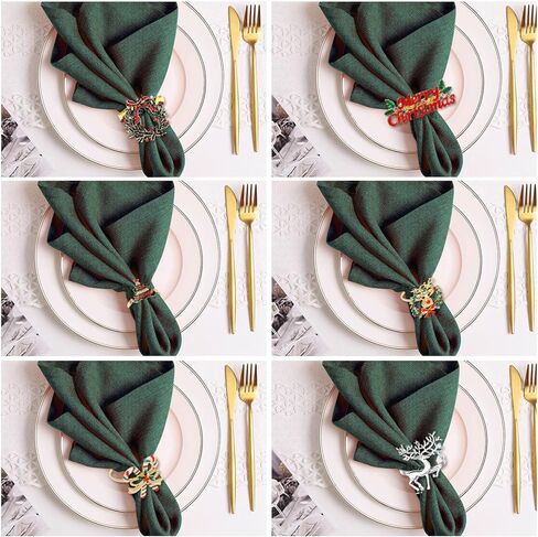 مجموعة حلقات المناديل المكونة من 6 قطع، حلقات مناديل عيد الميلاد، حلقة منديل الغزلان، حلقات منديل إكليل عيد الميلاد، حلقات منديل شجرة عيد الميلاد، حوامل مناديل عيد الميلاد الذهبية لمناديل القماش لتزيين طاولة عيد الميلاد in Kuwait