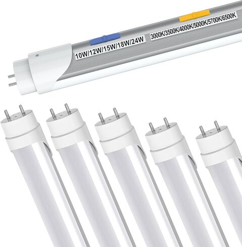 مصابيح T8 T12 LED الأنبوبية 4 أقدام، 5 طاقة (10 وات - 24 وات) و 6 CCT (3000 ك - 6500 ك) الكل في 1، التوصيل والتشغيل أو تجاوز الصابورة، استبدال أنبوب الفلورسنت T8 4 قدم، أنبوب إضاءة متين من النوع A+B، ETL DLC (6 عبوات) in Saudi Arabia