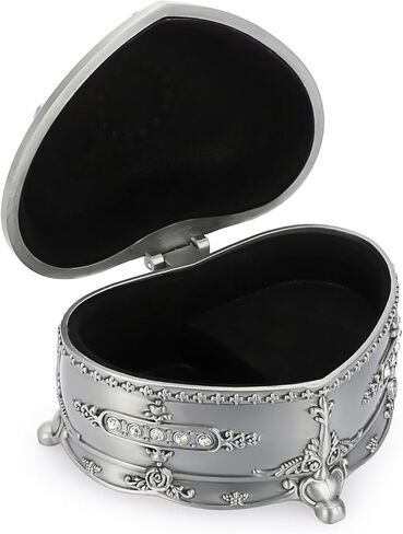 صندوق موسيقى عتيق من ELLDOO، صندوق مجوهرات موسيقي على شكل قلب معدني فضي، صندوق تذكار، صندوق تخزين مجوهرات صغير هدية للفتيات والنساء (اللحن: You are My Sunshine) in Kuwait