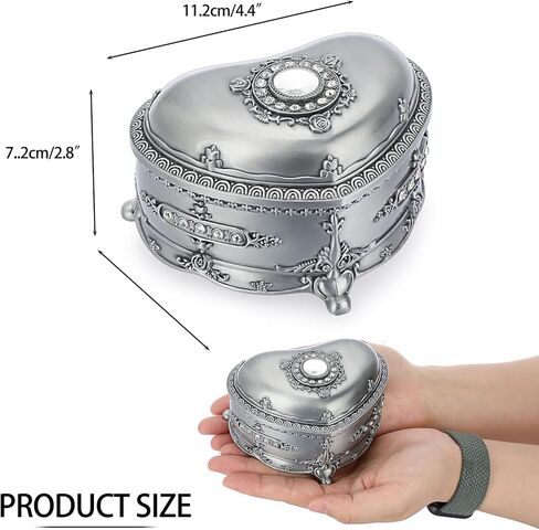 صندوق موسيقى عتيق من ELLDOO، صندوق مجوهرات موسيقي على شكل قلب معدني فضي، صندوق تذكار، صندوق تخزين مجوهرات صغير هدية للفتيات والنساء (اللحن: You are My Sunshine) in Kuwait