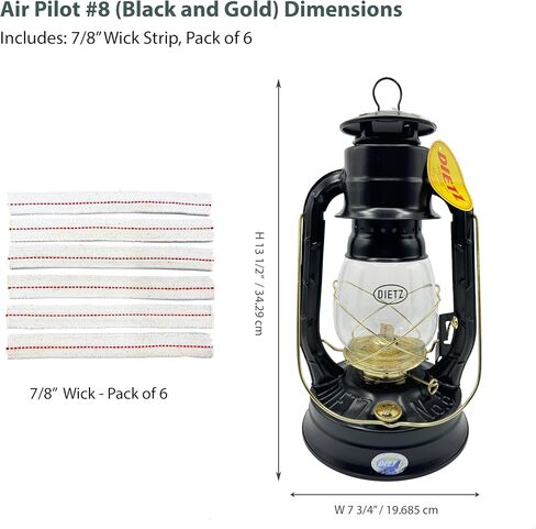 Light of Mine - Dietz #08 Air Pilot Blue with Gold Trim Oil Lantern with Replacement Wick Strips (Blue with Gold Trim) in Kuwait