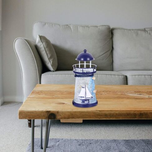 KESYOO ديكور بحري 4 قطع منارة بحرية حامل شموع حامل شمع على طراز البحر الأبيض المتوسط ​​حامل شمعدان معدني للمنزل والمقهى وديكور المنارة الزرقاء in Kuwait