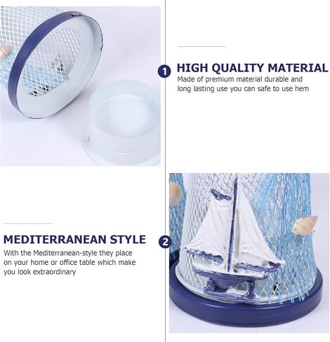 KESYOO ديكور بحري 4 قطع منارة بحرية حامل شموع حامل شمع على طراز البحر الأبيض المتوسط ​​حامل شمعدان معدني للمنزل والمقهى وديكور المنارة الزرقاء in Kuwait