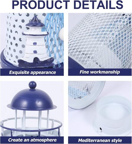 KESYOO ديكور بحري 4 قطع منارة بحرية حامل شموع حامل شمع على طراز البحر الأبيض المتوسط ​​حامل شمعدان معدني للمنزل والمقهى وديكور المنارة الزرقاء in Kuwait