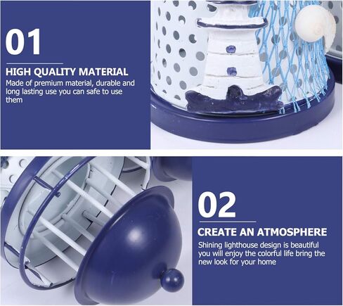 KESYOO ديكور بحري 4 قطع منارة بحرية حامل شموع حامل شمع على طراز البحر الأبيض المتوسط ​​حامل شمعدان معدني للمنزل والمقهى وديكور المنارة الزرقاء in Kuwait