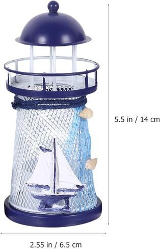 KESYOO ديكور بحري 4 قطع منارة بحرية حامل شموع حامل شمع على طراز البحر الأبيض المتوسط ​​حامل شمعدان معدني للمنزل والمقهى وديكور المنارة الزرقاء in Kuwait