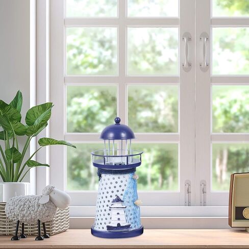 KESYOO ديكور بحري 4 قطع منارة بحرية حامل شموع حامل شمع على طراز البحر الأبيض المتوسط ​​حامل شمعدان معدني للمنزل والمقهى وديكور المنارة الزرقاء in Kuwait