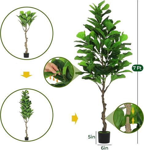 VIAGDO الاصطناعي ورقة الكمان شجرة التين 7ft طويل القامة 122 الزخرفية فو الكمان يترك شجرة الحرير التين وهمية في وعاء شجرة اصطناعية للمنزل مكتب غرفة المعيشة الحمام ركن ديكور داخلي in Kuwait