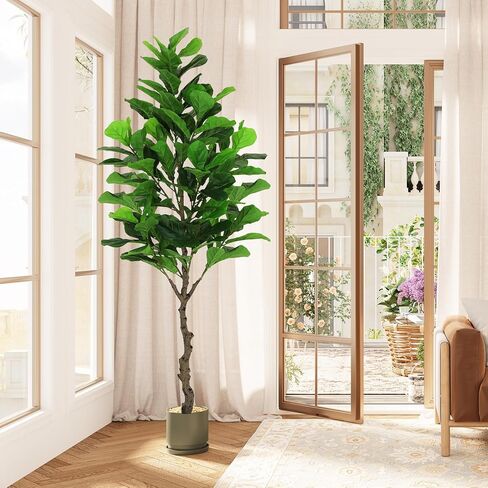 VIAGDO الاصطناعي ورقة الكمان شجرة التين 7ft طويل القامة 122 الزخرفية فو الكمان يترك شجرة الحرير التين وهمية في وعاء شجرة اصطناعية للمنزل مكتب غرفة المعيشة الحمام ركن ديكور داخلي in Kuwait