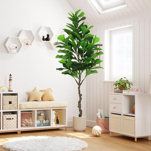 VIAGDO الاصطناعي ورقة الكمان شجرة التين 7ft طويل القامة 122 الزخرفية فو الكمان يترك شجرة الحرير التين وهمية في وعاء شجرة اصطناعية للمنزل مكتب غرفة المعيشة الحمام ركن ديكور داخلي in Kuwait