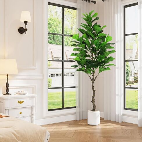 VIAGDO الاصطناعي ورقة الكمان شجرة التين 7ft طويل القامة 122 الزخرفية فو الكمان يترك شجرة الحرير التين وهمية في وعاء شجرة اصطناعية للمنزل مكتب غرفة المعيشة الحمام ركن ديكور داخلي in Kuwait