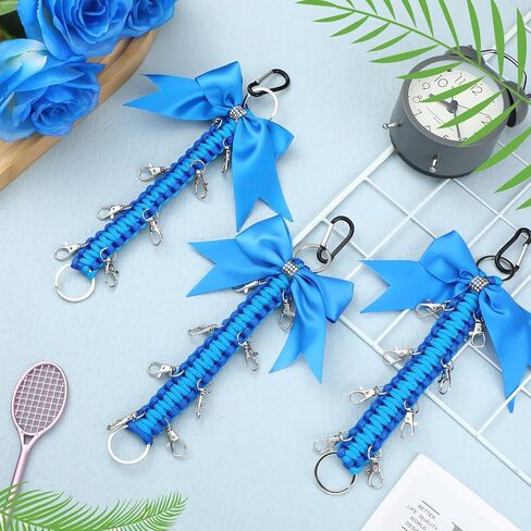 6 Pcs Cheer Bow Holder for Backpack Glitter Cheer Bow Keychains Rhinestone Cheer Bag Accessories Paracord Keychain for Cheerleading Cheer Bag Girls Teen Sports School College, Blue in Saudi Arabia