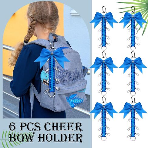 6 Pcs Cheer Bow Holder for Backpack Glitter Cheer Bow Keychains Rhinestone Cheer Bag Accessories Paracord Keychain for Cheerleading Cheer Bag Girls Teen Sports School College, Blue in Saudi Arabia