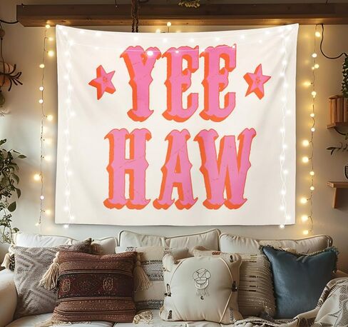 OXW Preppy Room Decor Tapestry Wall Hanging, Trendy Hot Pink Yee Haw Wall Art Decor, Dorm Room Essentials for Girls, Western Aesthetic Funky Wall Blanket Decor for Girls Bedroom College, 50x60 Inch in Saudi Arabia