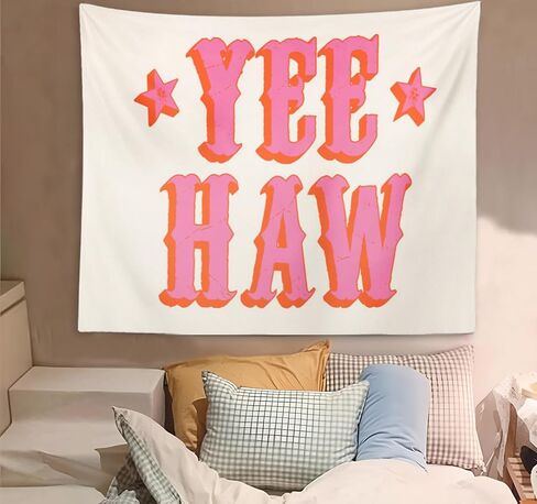 OXW Preppy Room Decor Tapestry Wall Hanging, Trendy Hot Pink Yee Haw Wall Art Decor, Dorm Room Essentials for Girls, Western Aesthetic Funky Wall Blanket Decor for Girls Bedroom College, 50x60 Inch in Saudi Arabia