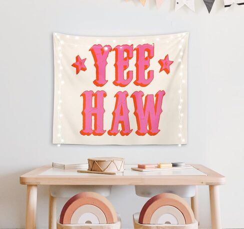 OXW Preppy Room Decor Tapestry Wall Hanging, Trendy Hot Pink Yee Haw Wall Art Decor, Dorm Room Essentials for Girls, Western Aesthetic Funky Wall Blanket Decor for Girls Bedroom College, 50x60 Inch in Saudi Arabia