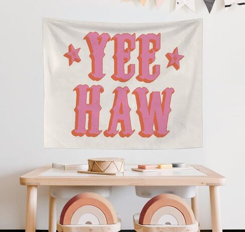 OXW Preppy Room Decor Tapestry Wall Hanging, Trendy Hot Pink Yee Haw Wall Art Decor, Dorm Room Essentials for Girls, Western Aesthetic Funky Wall Blanket Decor for Girls Bedroom College, 50x60 Inch in Saudi Arabia