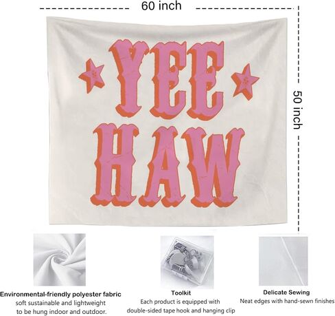 OXW Preppy Room Decor Tapestry Wall Hanging, Trendy Hot Pink Yee Haw Wall Art Decor, Dorm Room Essentials for Girls, Western Aesthetic Funky Wall Blanket Decor for Girls Bedroom College, 50x60 Inch in Saudi Arabia