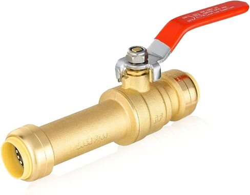 1-Pack Push Fit Slip Ball Valve, 3/4-Inch Push-to-Connect PEX Fitting with Disconnect Clip, for PEX,Copper,CPVC,PE-RT Pipes, Red in Kuwait