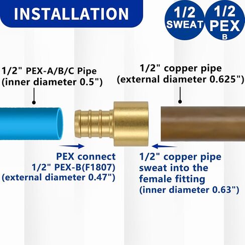 (15 حزمة) تركيبات Lidertik من النحاس إلى PEX 1/2 بوصة، 1/2 بوصة PEX-B F1807 x 1/2 بوصة محول العرق أنثى نحاسي in Saudi Arabia