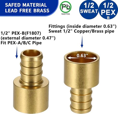(15 حزمة) تركيبات Lidertik من النحاس إلى PEX 1/2 بوصة، 1/2 بوصة PEX-B F1807 x 1/2 بوصة محول العرق أنثى نحاسي in Saudi Arabia