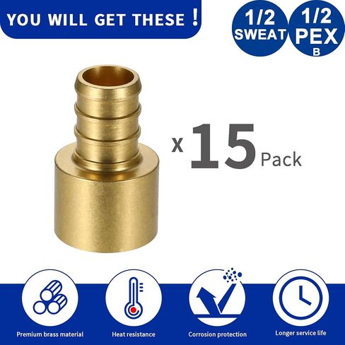 (15 حزمة) تركيبات Lidertik من النحاس إلى PEX 1/2 بوصة، 1/2 بوصة PEX-B F1807 x 1/2 بوصة محول العرق أنثى نحاسي in Saudi Arabia