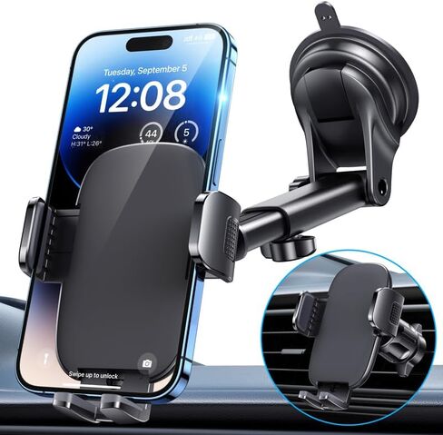 Car Phone Holder[Military-Grade 360°Suction Cup]Phone Holders for Your Car Universal Accessories Air Vent Dashboard Windshield Phone Mount Automotive Cradles Fit for iPhone Android Smartphone in Saudi Arabia