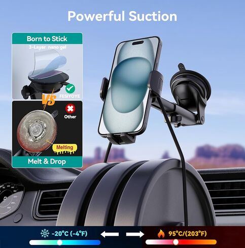 Car Phone Holder[Military-Grade 360°Suction Cup]Phone Holders for Your Car Universal Accessories Air Vent Dashboard Windshield Phone Mount Automotive Cradles Fit for iPhone Android Smartphone in Saudi Arabia